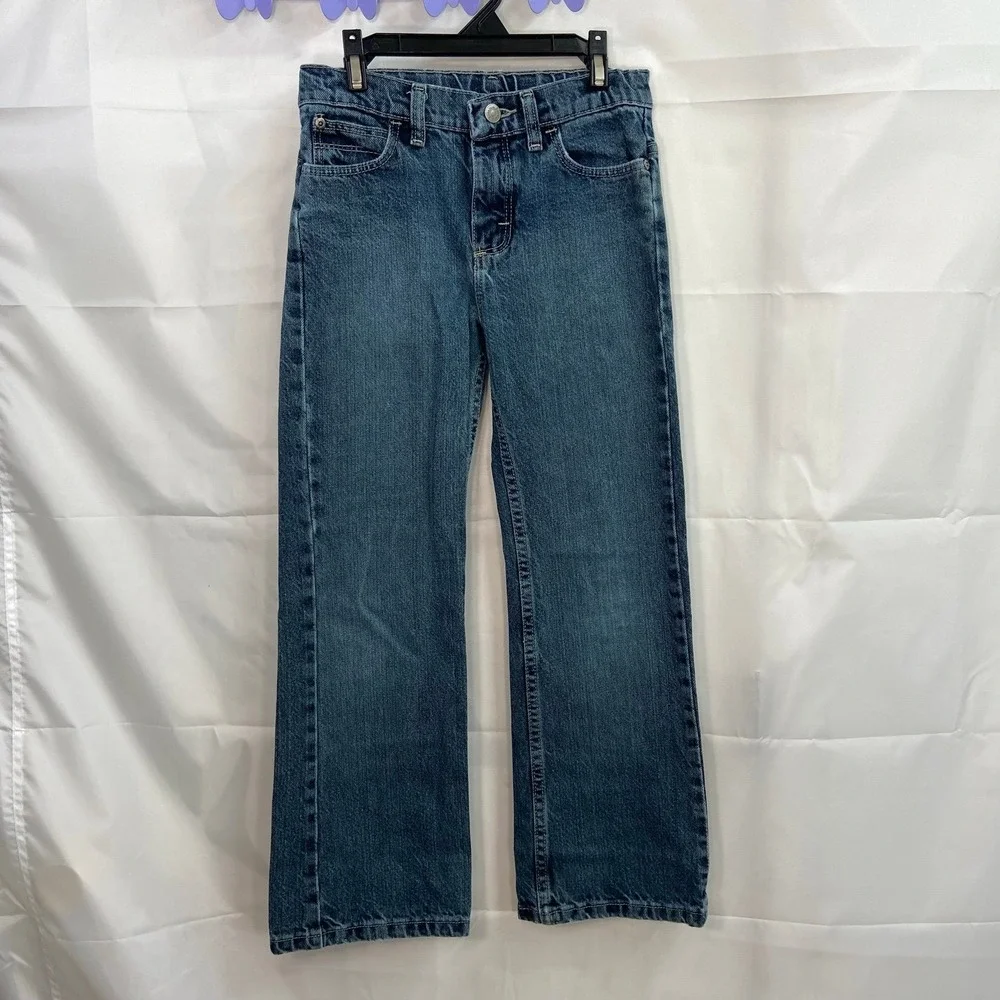 Wrangler youth light/medium wash blue denim‎ adjustable straight cotton jeans 10